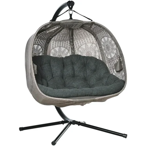 "Hanging chair hanging basket with frame for 2 people hanging swing hanging chair with cushion basket foldable floral knit fabric Sta image"