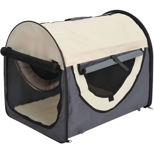 "Dog crate XXL foldable dog transport box car basket dark grey-cream (97x71x76 cm) image"