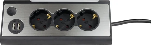 "3-way power strip with LED light and 2 USB ports image"