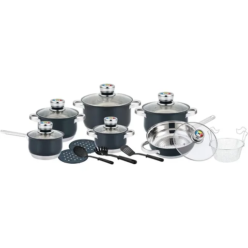 "Herenthal - Complete 18-piece cookware set - Stainless steel - Black image"