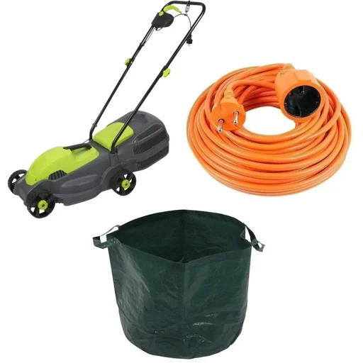 "Garden electric lawn mower - 1100 watts - cutting width 320 mm + including garden waste bag - 65 L and extension cable image"