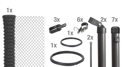 "Chain link fence as a complete fence set, for setting in concrete, anthracite metallic, height 100 cm, length 15 m image"