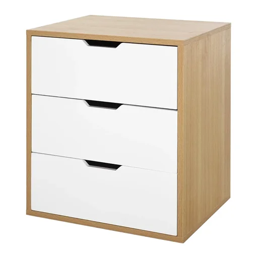"Office container with 3 drawers, filing cabinet, office cabinet, file storage, E1 chipboard, white+natural, 55 x 45 x image"