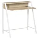 Desk computer table office table work table with storage compartment cable outlet metal white+oak 84 x 45 x 85 cm