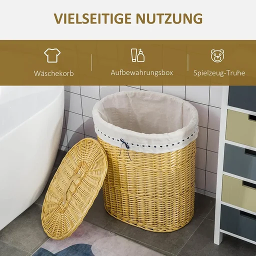 "Laundry basket made of willow, willow rod, laundry box, woven laundry collector with lid, natural, 100L, 51 x 38 x 57 cm image"