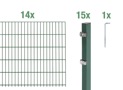 "Double rod mesh fence complete set, green, height 120 cm, length 28 m image"