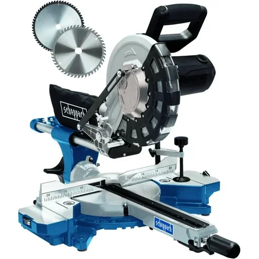 "HM254 Double Miter Saw - 2000W | 255mm | Laser, LED, and Rotating Table | 2 Blades image"