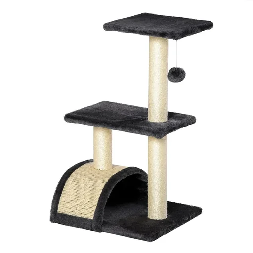 "Scratching post with scratching board, cat tree, climbing tree for cats E1 MDF, sisal plush, dark grey, 40 x 35 x 72 cm image"