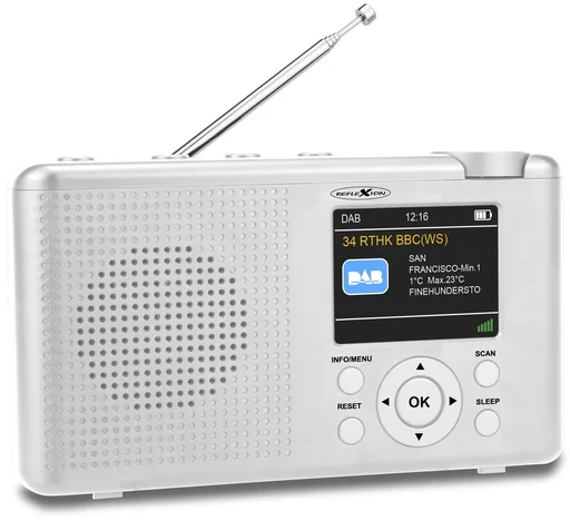 "DAB+/FM radio with RDS, rechargeable battery, portable, white image"