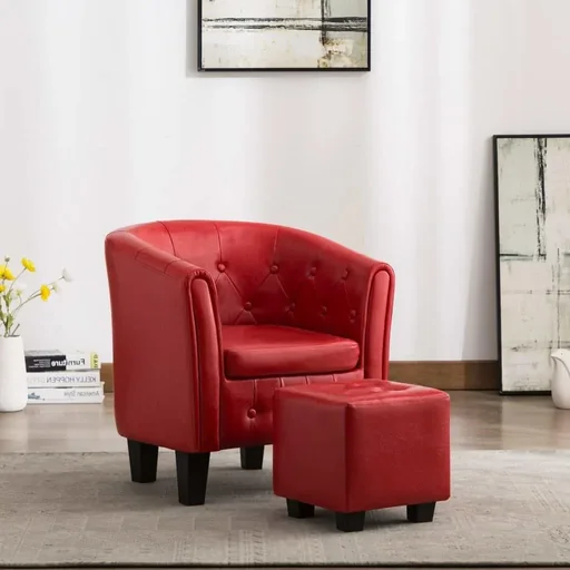 "Bucket seat with footstool faux leather red image"