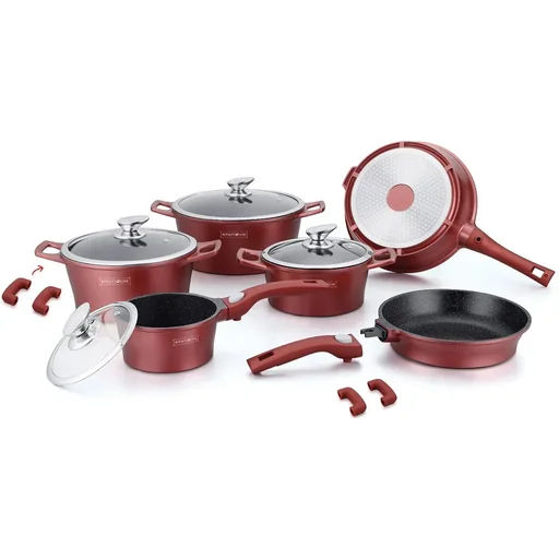 "14 Piece Marble-Coated Cookware Set - Burgundy image"