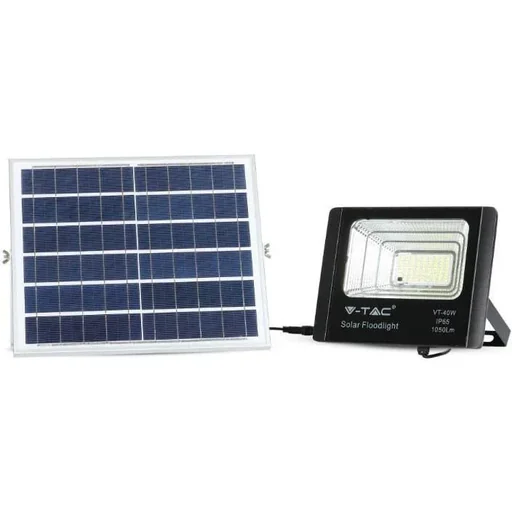 "VT-40W Solar Floodlight with Solar Panel - 1050 Lm - 6000K - Black image"