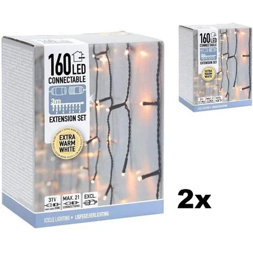 "Christmas lights set of 2 - linkable - 160 LED - 3 meters - warm white - adapter not included image"
