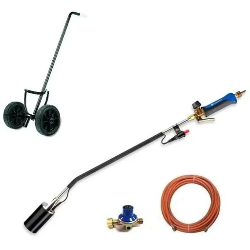 "Kemper weed burner with piezo ignition, 5 meter gas hose, pressure regulator and gas bottle trolley image"