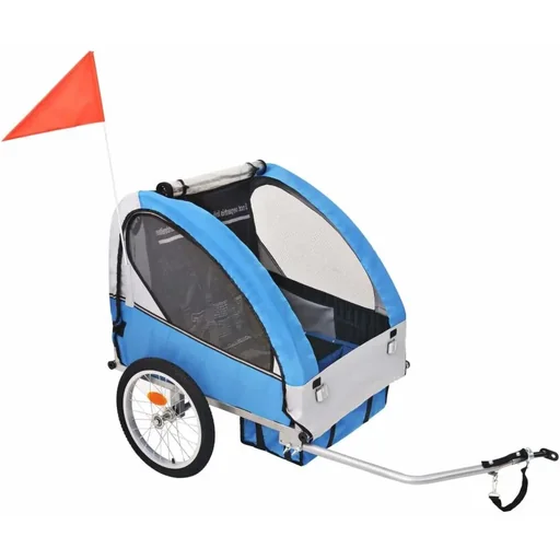"Children's bike trailer 30 kg grey and blue image"