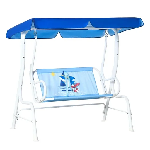 "Children's hammock 2-seater children's swing with adjustable sun canopy for 3-6 year old children metal blue 110 x 74 x 113 cm image"