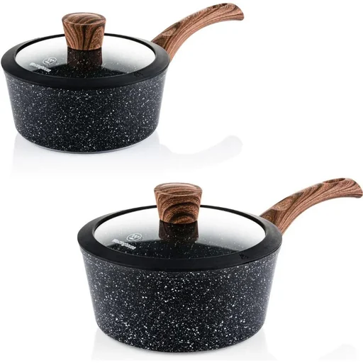 "Black Marble Wooden Pots and Pans - Stew Pot 18 cm + Stew Pot 20 cm - Black image"