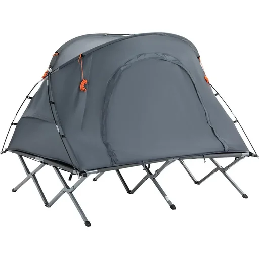 "Camping tent for 2 people - with bed and mattress - foldable - grey - 200 x 146 x 159 cm image"