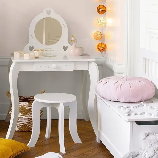 "Children's dressing table with stool - 71.5 x 50.5 x 91 cm - White image"