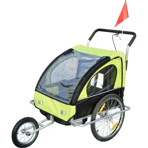 "2 in 1 Jogger Child Trailer Bicycle Trailer Green-Black image"