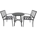 3-piece dining set, dining table set, round metal table, black with 1 table + 2 chairs