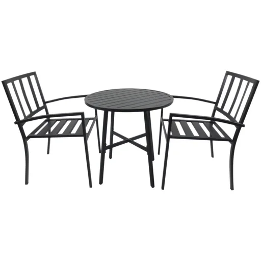 "3-piece dining set, dining table set, round metal table, black with 1 table + 2 chairs image"