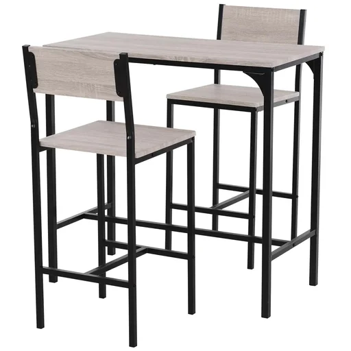 "Bar table with 2 chairs natural/black image"