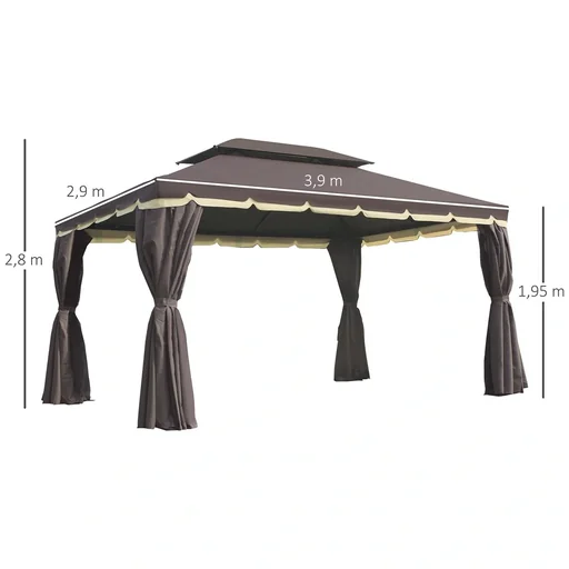 "Garden gazebo, gazebo, garden tent, marquee, party tent with 4 side walls, weatherproof, aluminum, polyester, coffee + black 3 image"