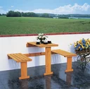 Folding balcony furniture with blue cushions