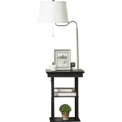 "2-in-1 floor lamp with shelf black, white image"