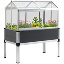 Raised bed with cold frame attachment made of aluminum for garden terrace balcony herb bed planter gray 113.5 x 61 x 128.5