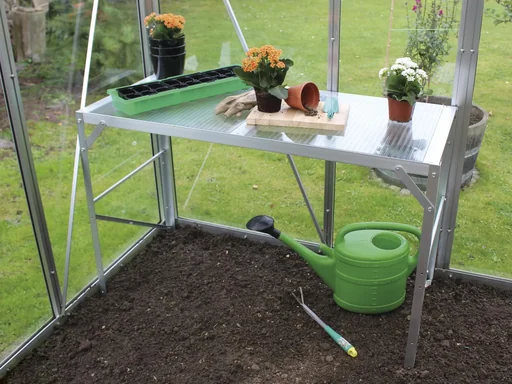 "Aluminum table, color 1 shelf, color HKP, color aluminum image"