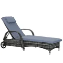 Garden lounger, sun lounger, rattan lounger, garden furniture, mobile lounger with cushion, polyrattan + metal, grey, 200 x 73 x 72-103 cm