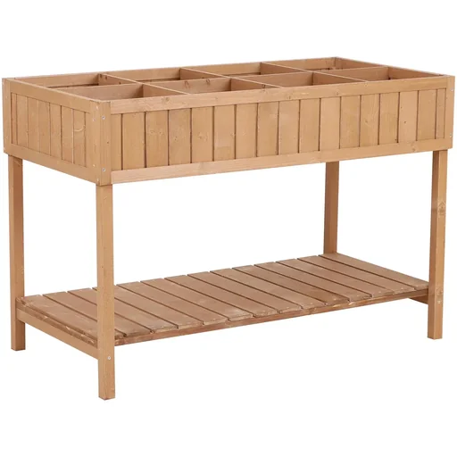 "Planting table raised bed flower box cultivation table 8 compartments with drain shelf solid fir wood 120 x 60 x 22 cm image"