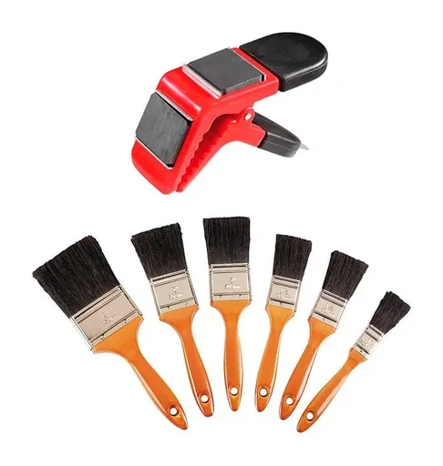 "Flat brush set 6-piece Chinese bristles with magnetic brush holder image"