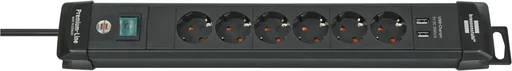 "Premium-Line 6-way power strip, black image"