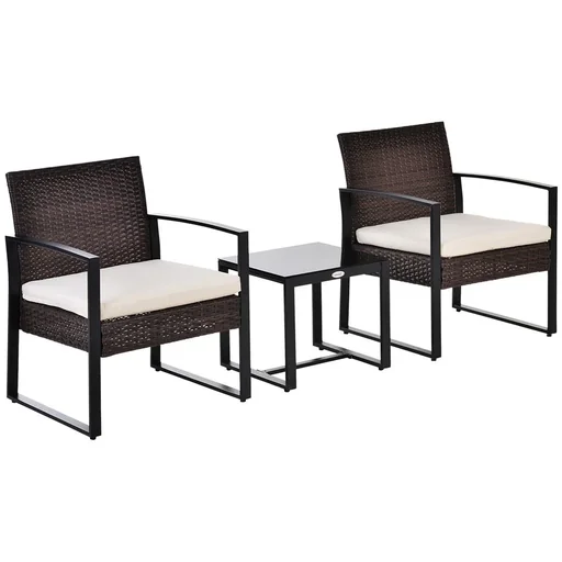 "Polyrattan seating group garden set 3 pcs. Garden furniture with cushions garden brown image"