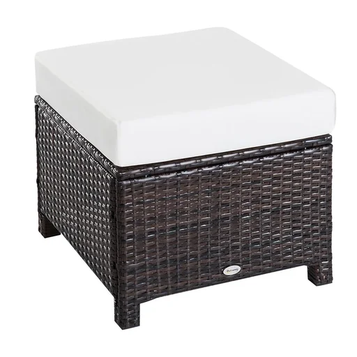 "Poly rattan stool with cushion garden stool seat stool footstool rattan stool balcony seat stool garden furniture brown+cream image"