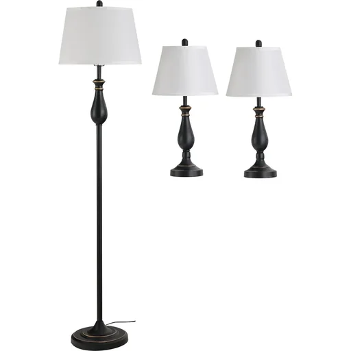 "Set of 3 lamps: 2 table lamps + 1 floor lamp image"