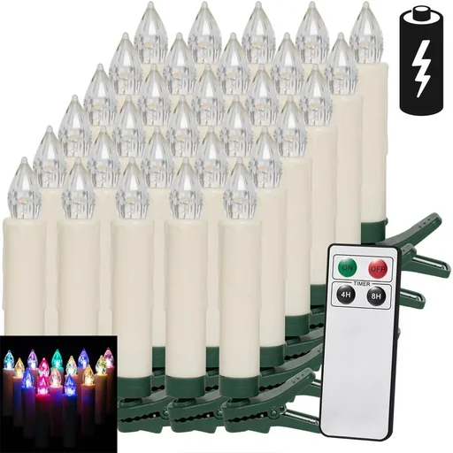 "LED Christmas tree candle 30x with remote control Multicolor image"