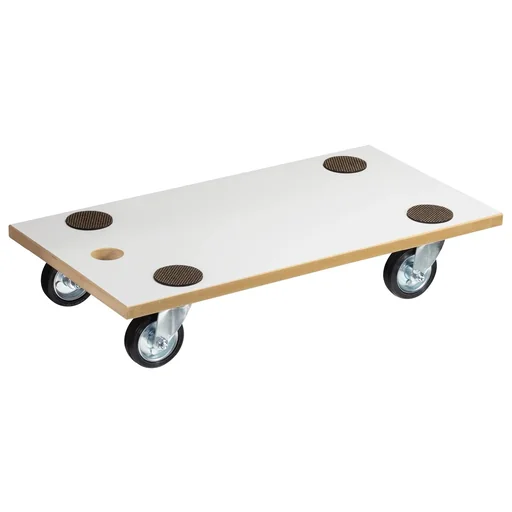 "Transport aid MM 1316, 57.5 x 30 x 11 cm, solid rubber wheels Ø 75 mm, roller bearings, load capacity 250 kg, MDF coated image"