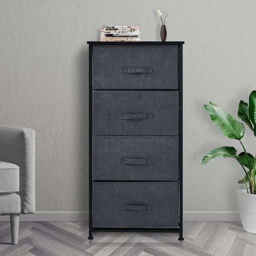 "Drawer cabinet storage cabinet with 4 foldable fabric drawers metal frame + wood + linen gray image"