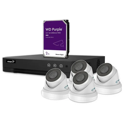 "IP surveillance camera set - 4-channel network video recorder - 4 x white IP dome cameras - 2 TB hard drive - cable image"