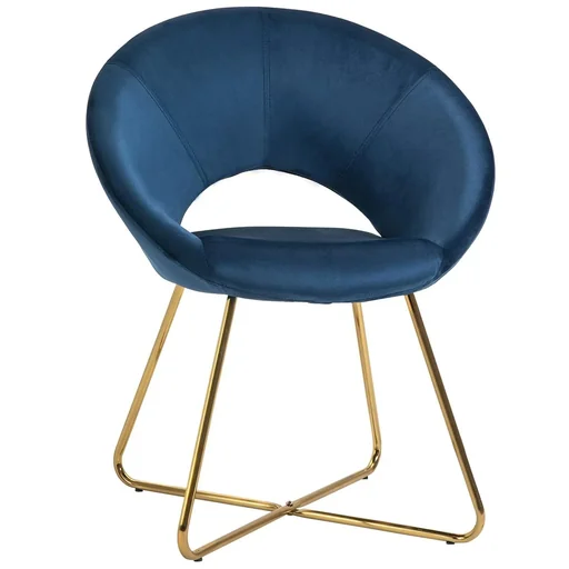 "Dining room chair, living room chair, office chair, upholstered chair, armchair, modern, mid-20th century, velvet, steel, blue and gold, 68 x 54 x 84 image"