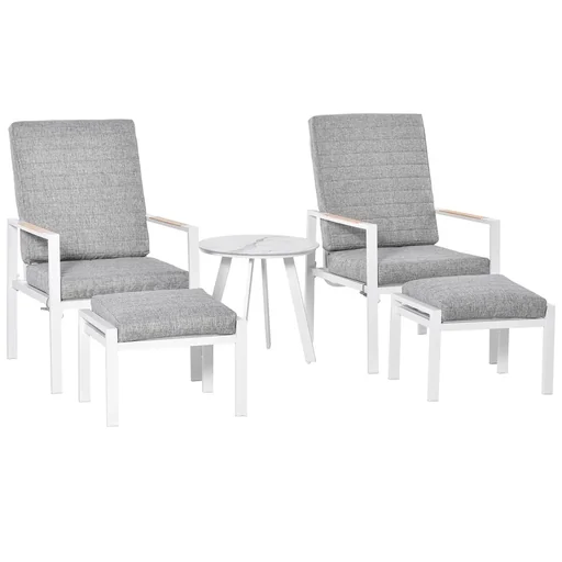 "5-piece garden furniture set with back cushions, seat cushions, balcony furniture with 3-level adjustable backrest, tempered glass, aluminum image"