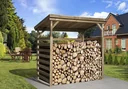 Firewood storage, size 1, 19 mm, open, smooth-edged boards, 229 x 131 cm