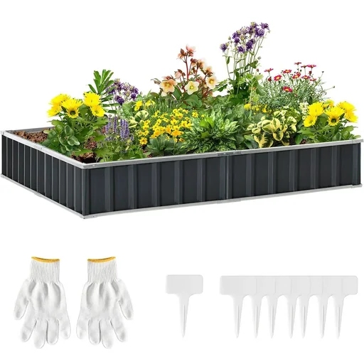"Raised bed made of steel DIY garden bed with T-shaped plant labels gloves plant bed herb bed flower stairs for balcony image"