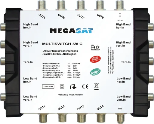 "Multiswitch 5/8 C - Expandable system. Suitable for 1 satellite up to 8 participants per multiswitch. image"