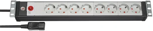 "Premium-Line 8-way power strip, 19" format ideal for server cabinets, with IEC plug, black/grey image"