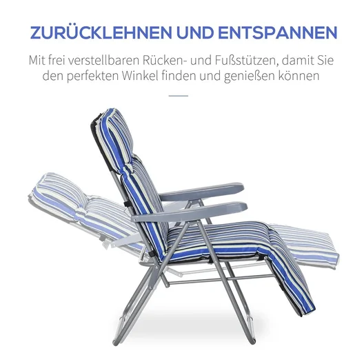 "Set of 2 deck chairs with cushions, foldable sun lounger with 5 levels of adjustable backrest, garden lounger, garden furniture set. image"